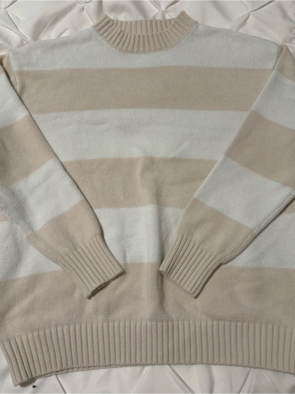 Jessica Simpson Striped Knit Crew Neck Pullover Sweater Beige/White Size S